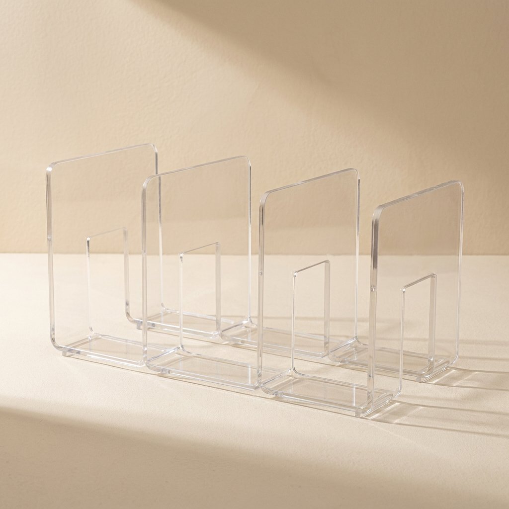 Plastic book stand with a fixed desktop form and four-column layout