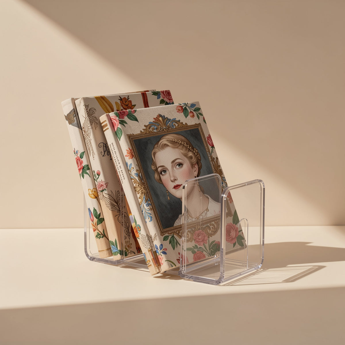 Plastic book stand with a fixed desktop form and four-column layout - view 3