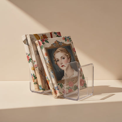 Plastic book stand with a fixed desktop form and four-column layout - view 3