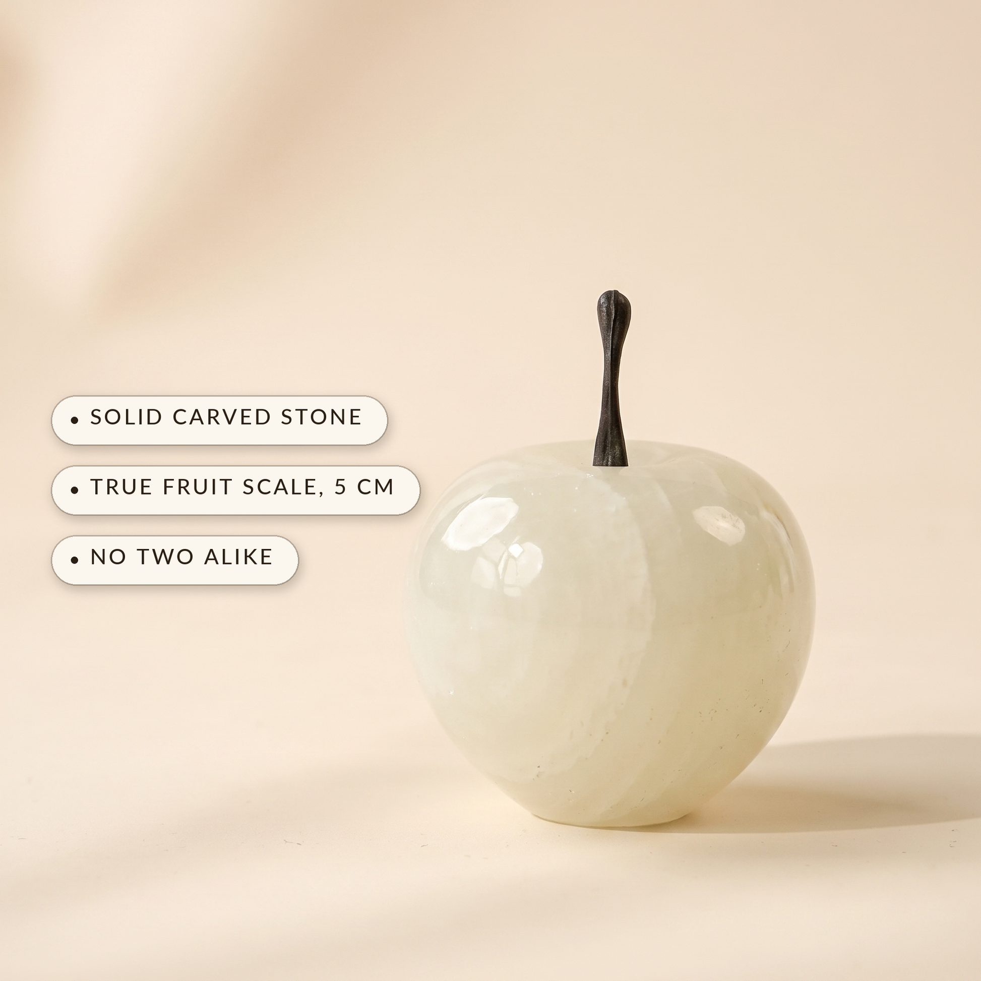 Orchard™ Stone Apple — solid carved stone, true fruit scale, no two alike