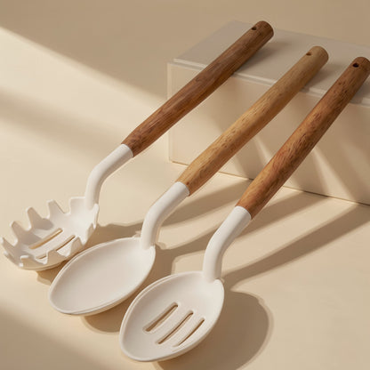 12-piece silicone spatula and soup spoon kitchen utensil set with wood handles - view 3