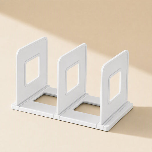 Foldable HIPS desktop bookshelf rack with partition baffle
