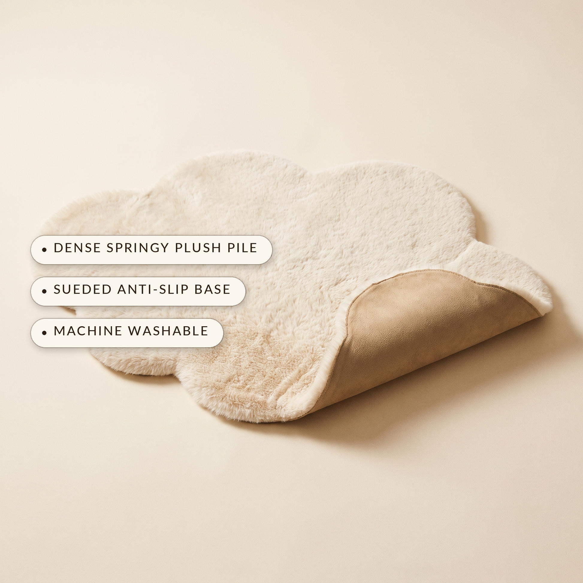Plume™ Plush Bedside Rug — dense springy plush pile, sueded anti-slip base, machine washable