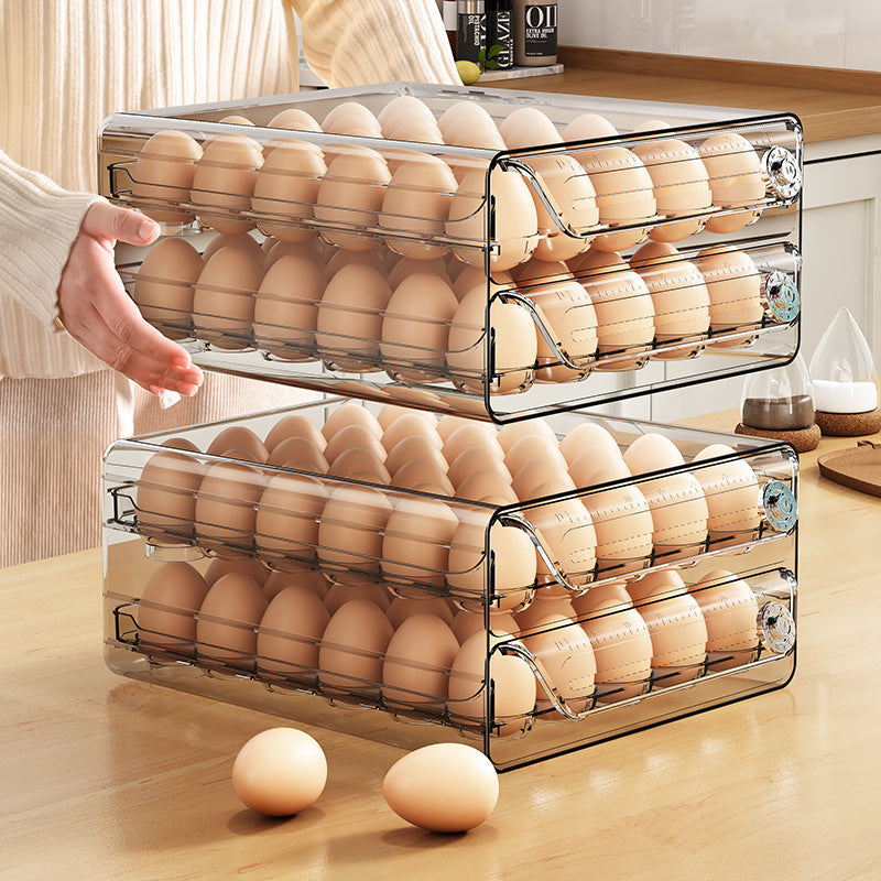 Double-Layer Egg Storage Box New Model Kitchen Refrigerator Preservation Box Large Pet Transparent Egg Tray Drawer-Style Egg Box - image 2