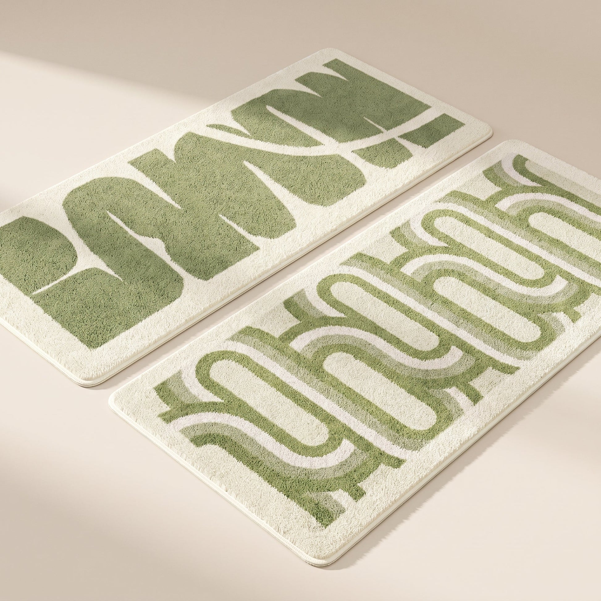 Fern™ Sage Runner Rug — Stroke and Maze patterns on warm cream background