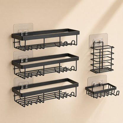 Iron bathroom storage rack with four hooks and three layers