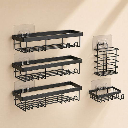 Iron bathroom storage rack with four hooks and three layers