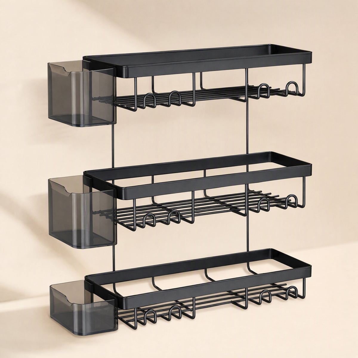 Iron bathroom storage rack with four hooks and three layers - view 2