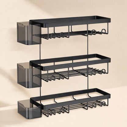 Iron bathroom storage rack with four hooks and three layers - view 2