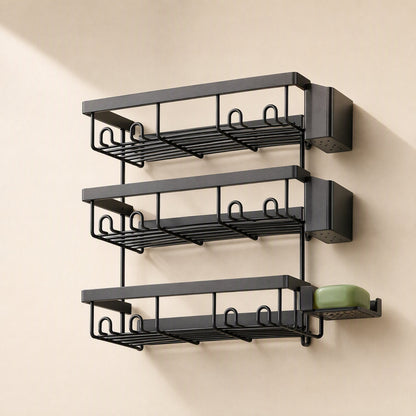 Iron bathroom storage rack with four hooks and three layers - view 3