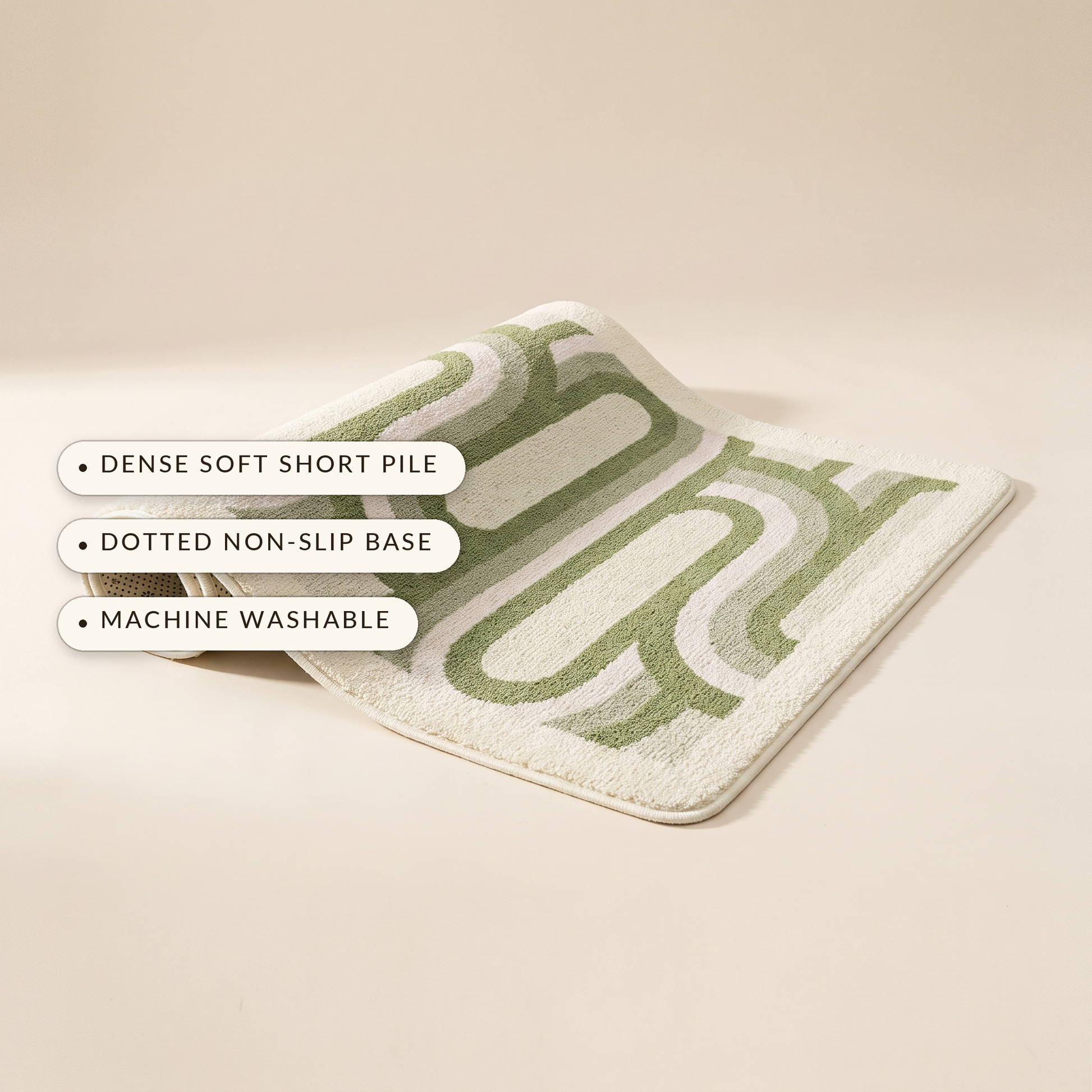 Fern™ Sage Runner Rug — dense soft short pile, dotted non-slip base, machine washable