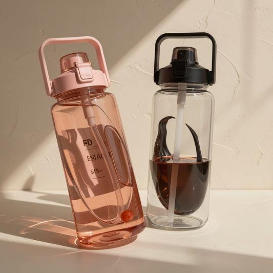 Cylindrical single-layer water cup with a straw and letter pattern