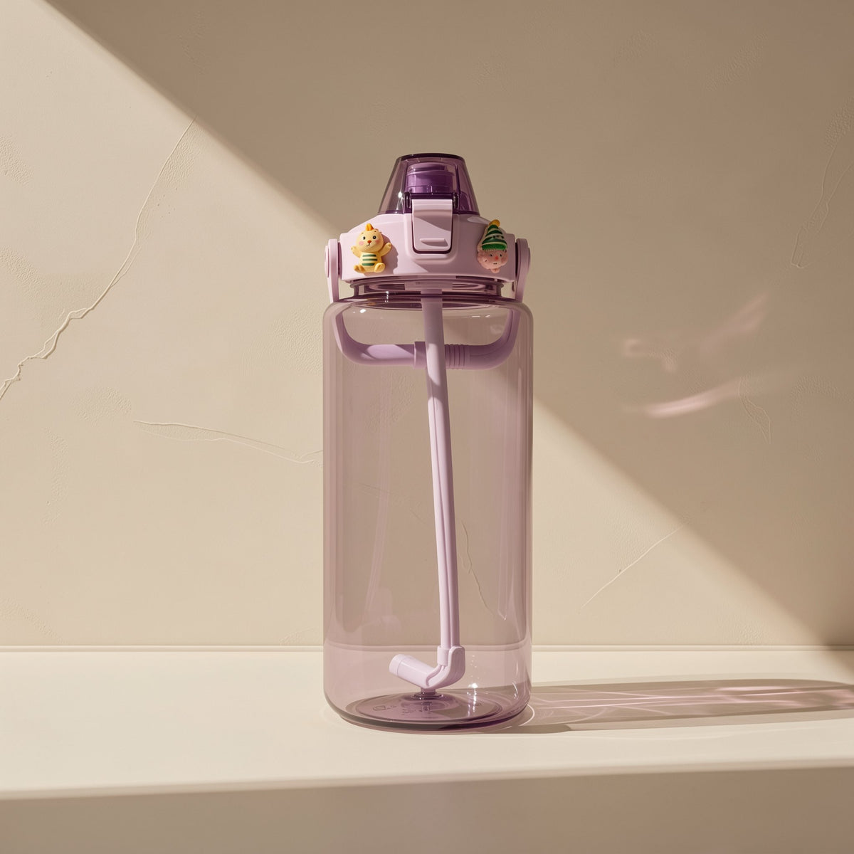 Cylindrical single-layer water cup with a straw and letter pattern - view 2