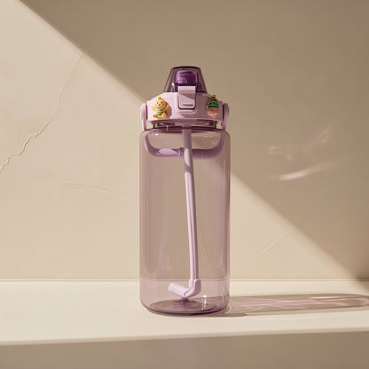 Cylindrical single-layer water cup with a straw and letter pattern - view 2