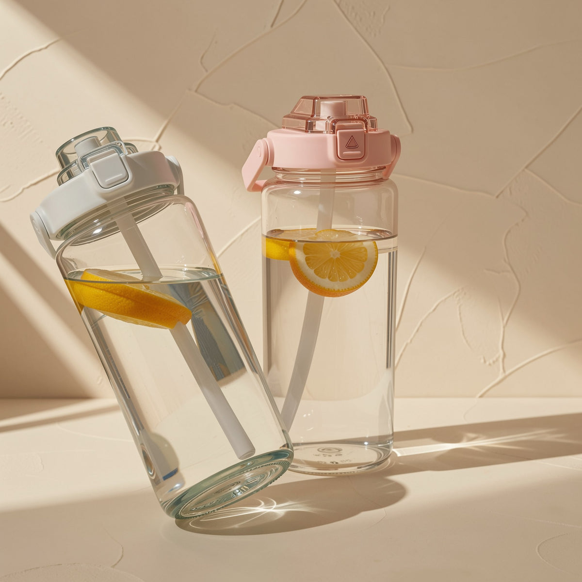 Cylindrical single-layer water cup with a straw and letter pattern - view 3