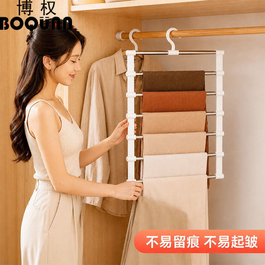 Stainless Steel Multi-Layer Ladder Pants Rack Five-Layer Folding Pants Rack Household Multi-Functional Stainless Steel Storage Pants Rack Clothes Hanger - image 1