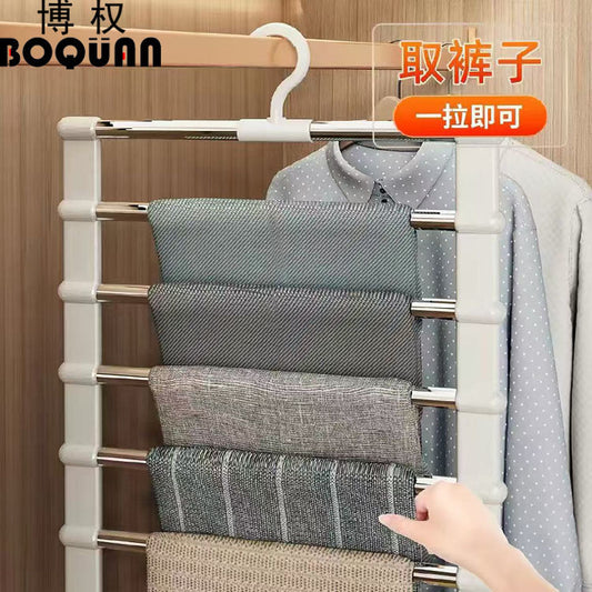 Stainless Steel Multi-Layer Ladder Pants Rack Five-Layer Folding Pants Rack Household Multi-Functional Stainless Steel Storage Pants Rack Clothes Hanger - image 2