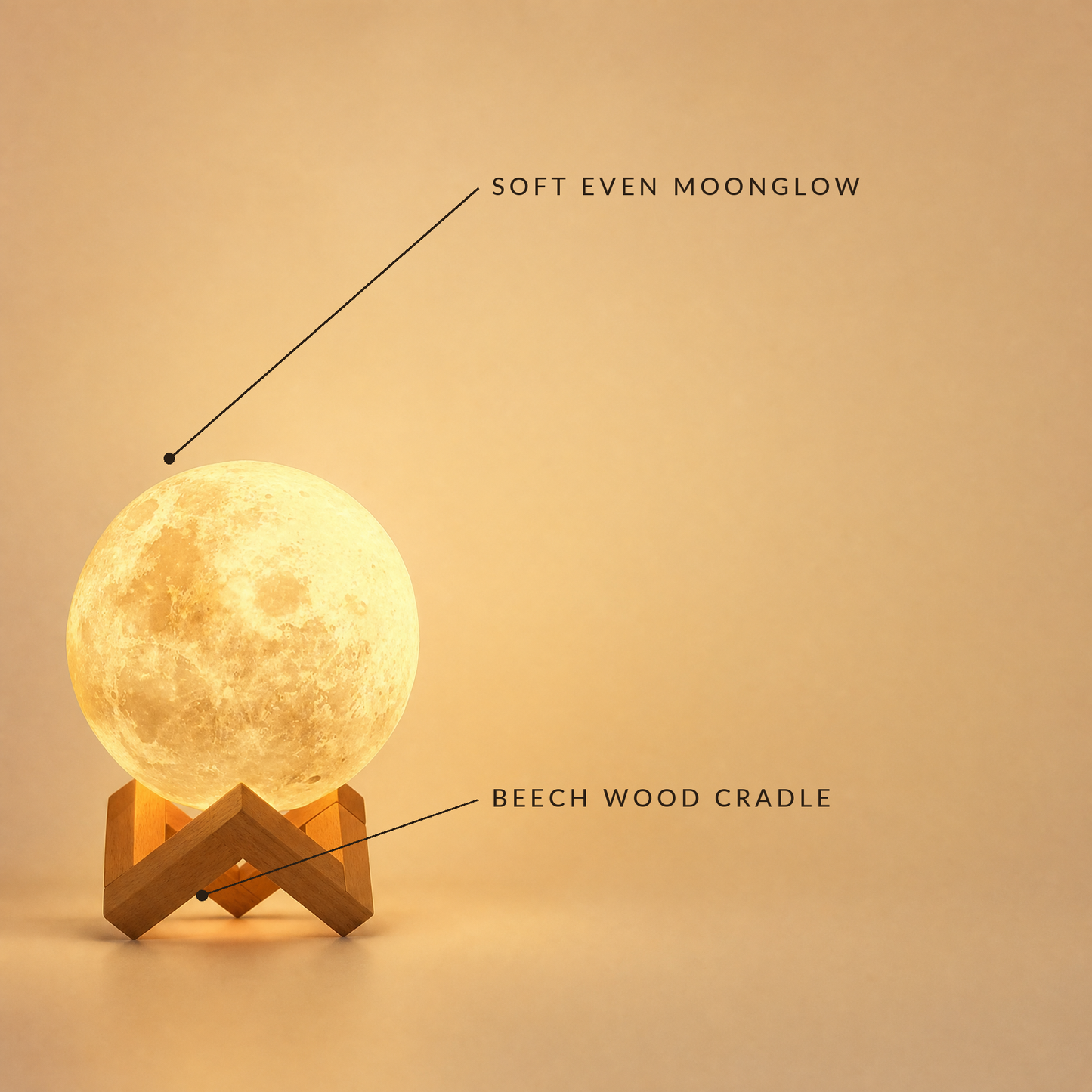 Luna features: soft even moonglow, beech wood cradle