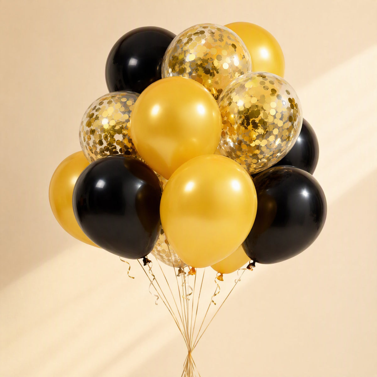 Mixed-color New Year party decorations with black and gold latex balloons - view 3