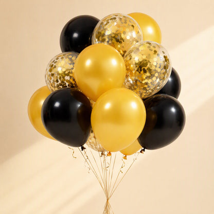 Mixed-color New Year party decorations with black and gold latex balloons - view 3