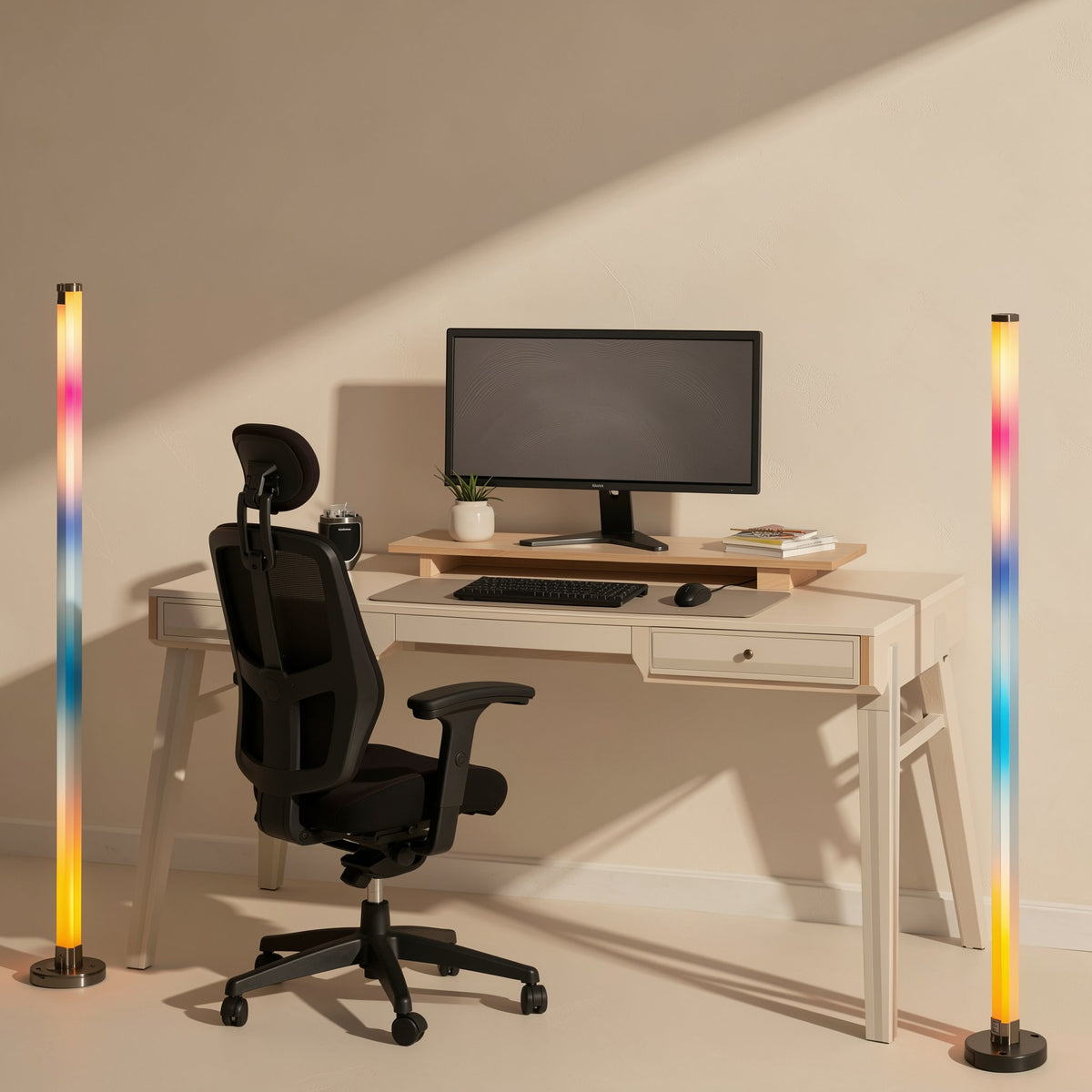 Modern-style LED floor lamp with aluminum body and remote-control switch