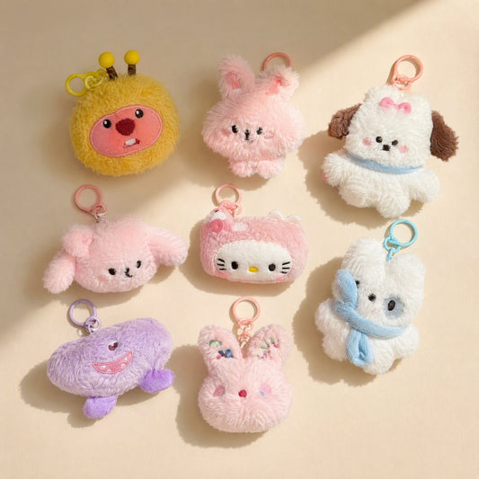 Handmade short-plush animal doll keychain pendant, 8–10 cm