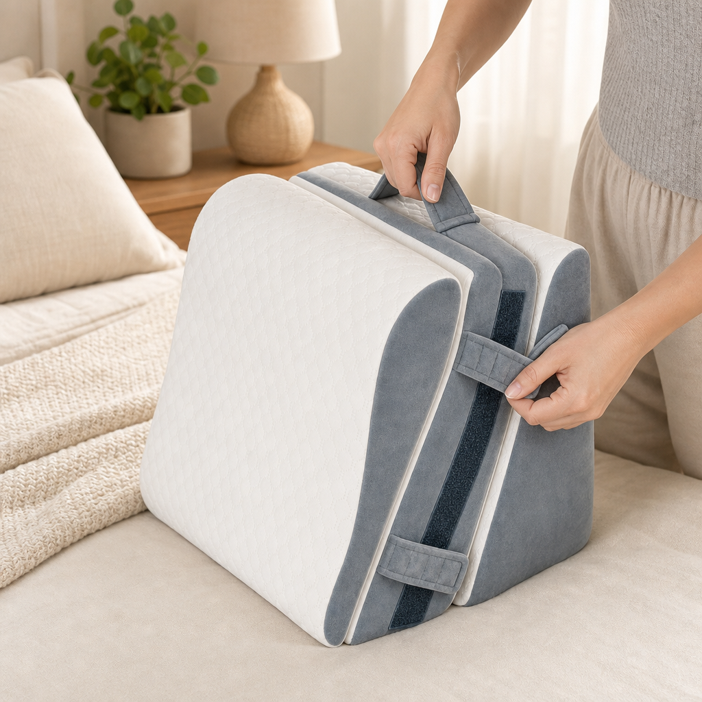 Hands folding the CalmEden Terrace system flat by its carry handle