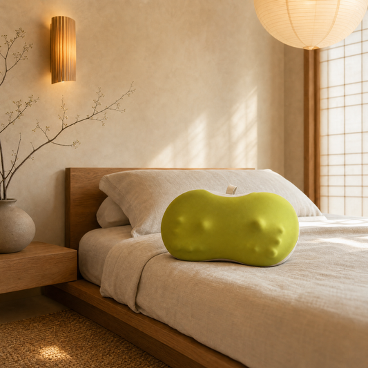 Knead massage pillow on oak platform bed