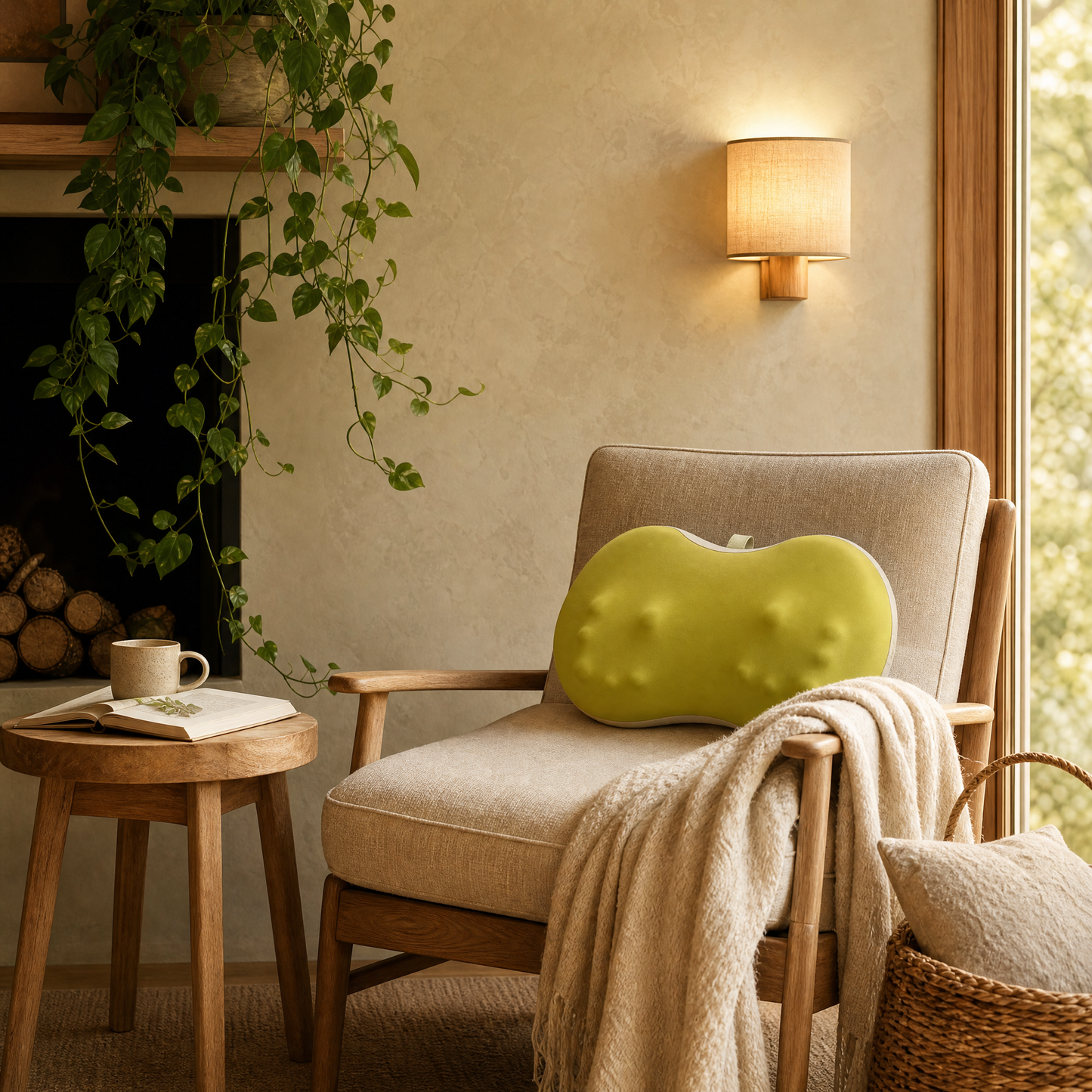 Knead massage pillow in reading armchair