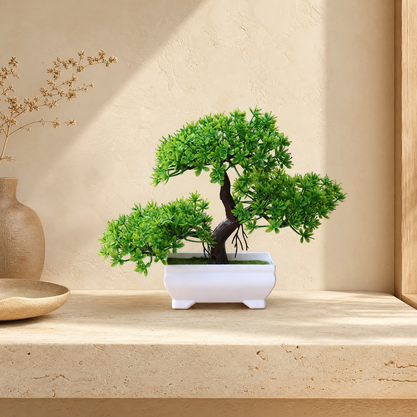 Grove faux bonsai tree on a stone ledge