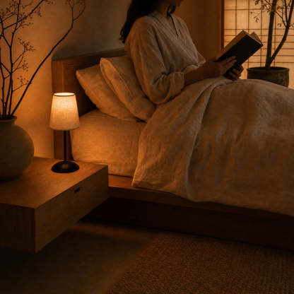 Reading in bed by the warm glow of the Wisp lamp