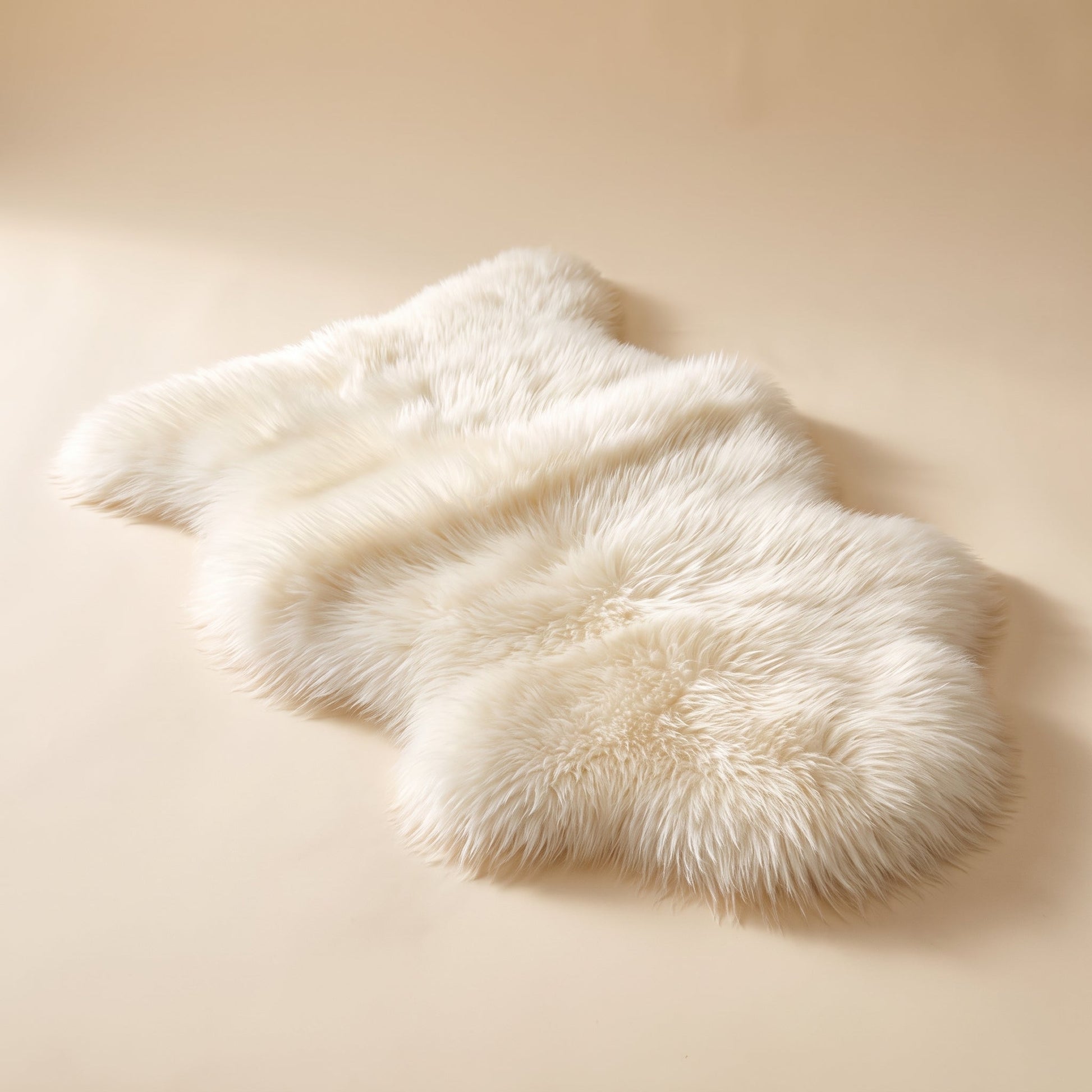 Fleece™ Faux Sheepskin Throw — ivory pelt with 6 cm pile on warm cream background