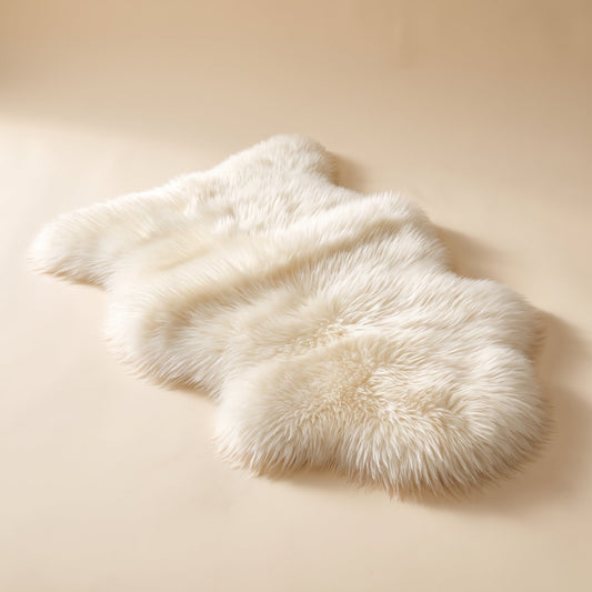 Fleece™ Faux Sheepskin Throw — ivory pelt with 6 cm pile on warm cream background
