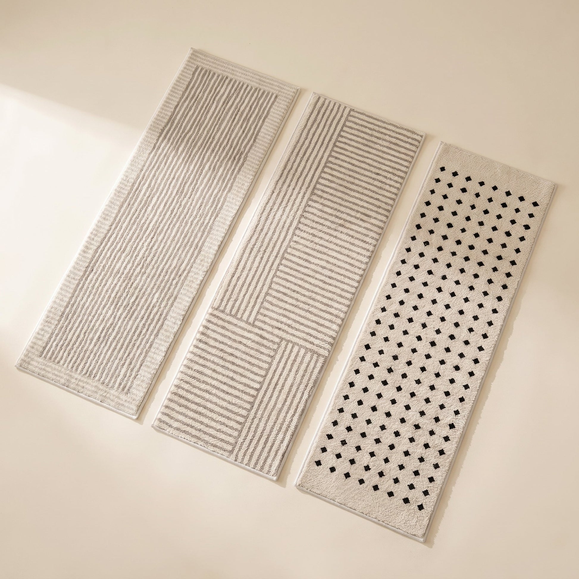 Loom™ Bedside Runner Rug — Stripe, Line Blocks and Dot patterns on warm cream background