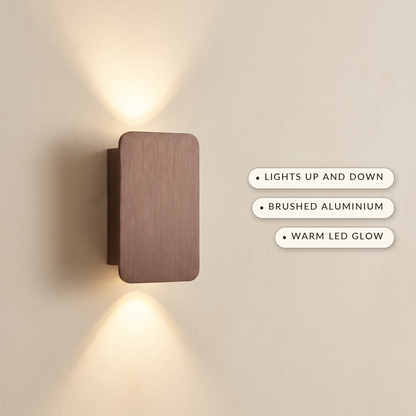 Beam™ Wall Sconce — lights up and down, brushed aluminium, warm LED glow