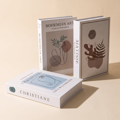Folio™ Book Storage Box — Bohemian set of three faux-book boxes on warm cream background