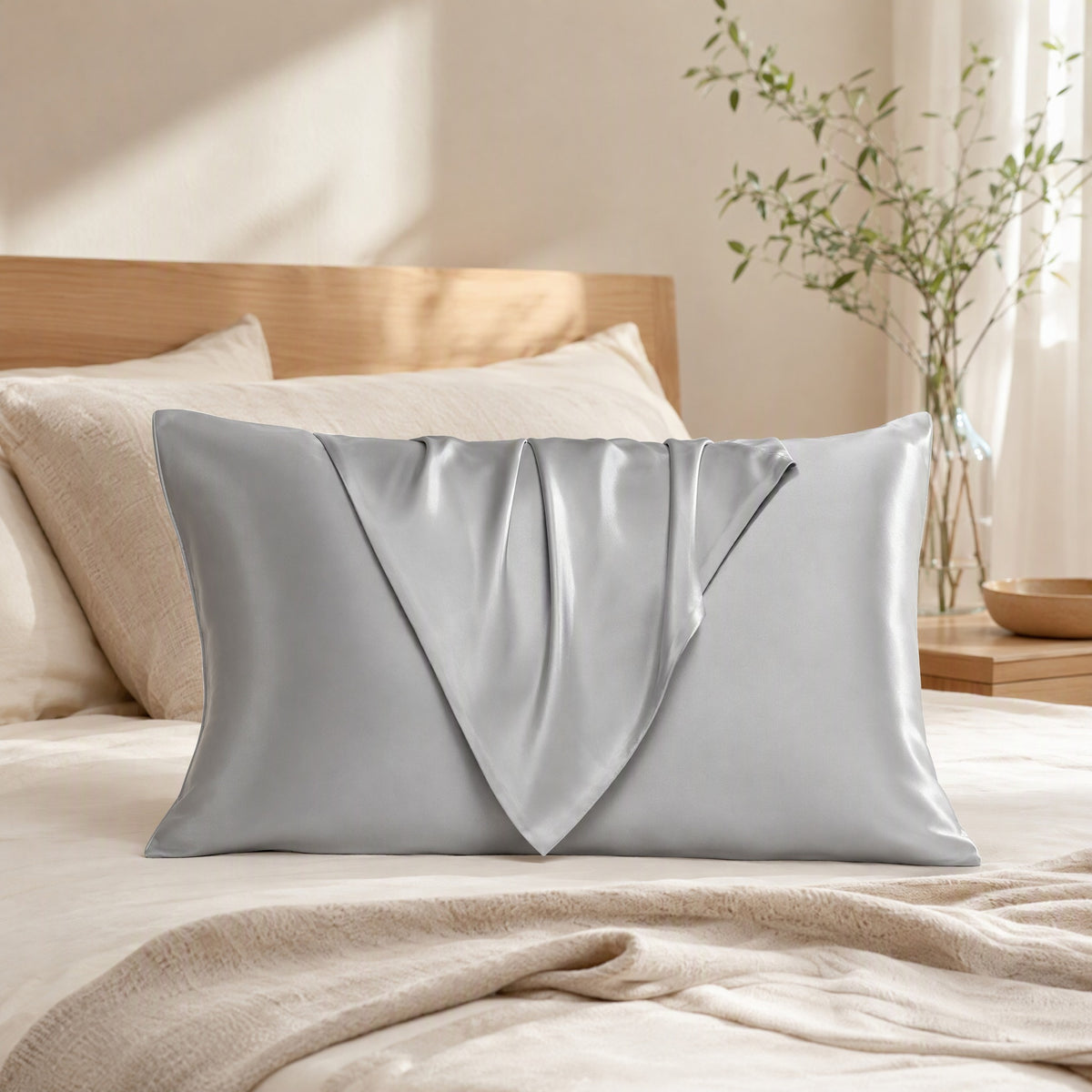 Satincloud™ Satin Imitation Silk Pillowcase in a calm home setting