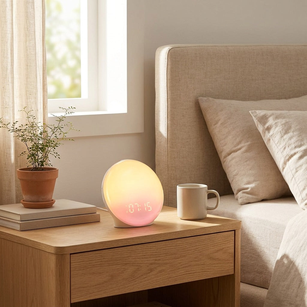 Mornsong™ Sunrise Alarm Clock With Radio in a calm home setting