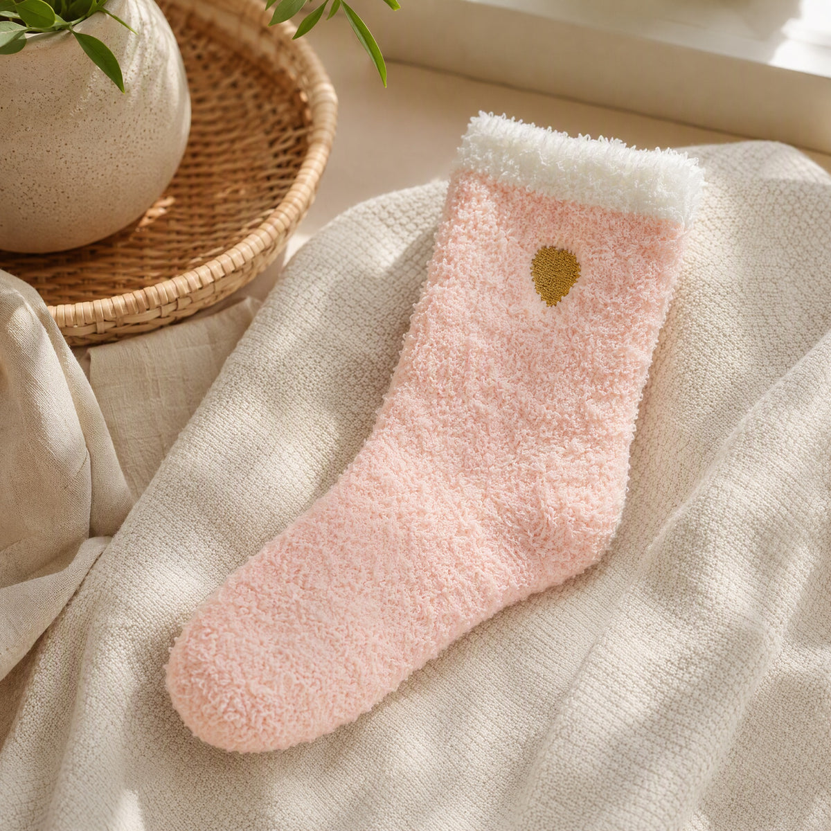 Fleecesnug™ Coral Fleece Mid-Calf Socks in a calm home setting