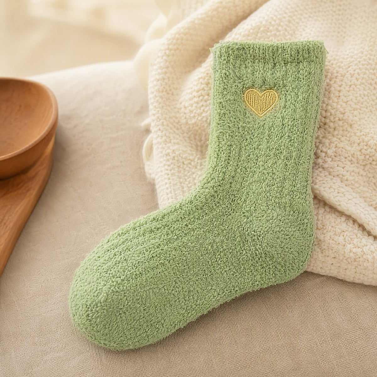 Fleecesnug™ Coral Fleece Mid-Calf Socks, styled close view