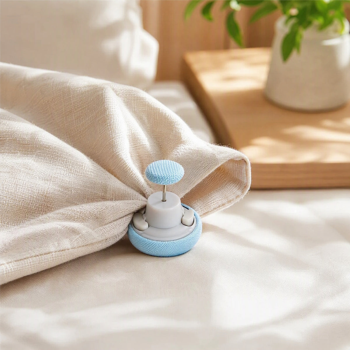 Capgrip™ Mushroom-Shaped Duvet Cover Fasteners in a calm home setting