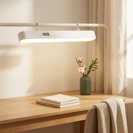 Hooklume™ Magnetic Hook LED Desk Lamp in a calm home setting
