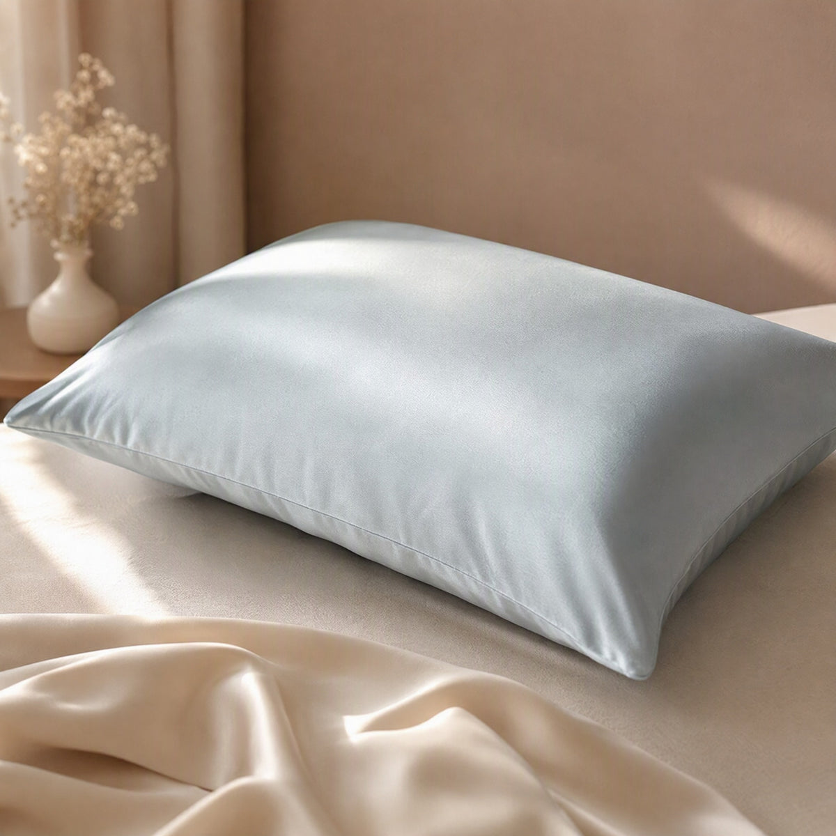Sheenslip™ Polyester Satin Pillowcase, styled close view