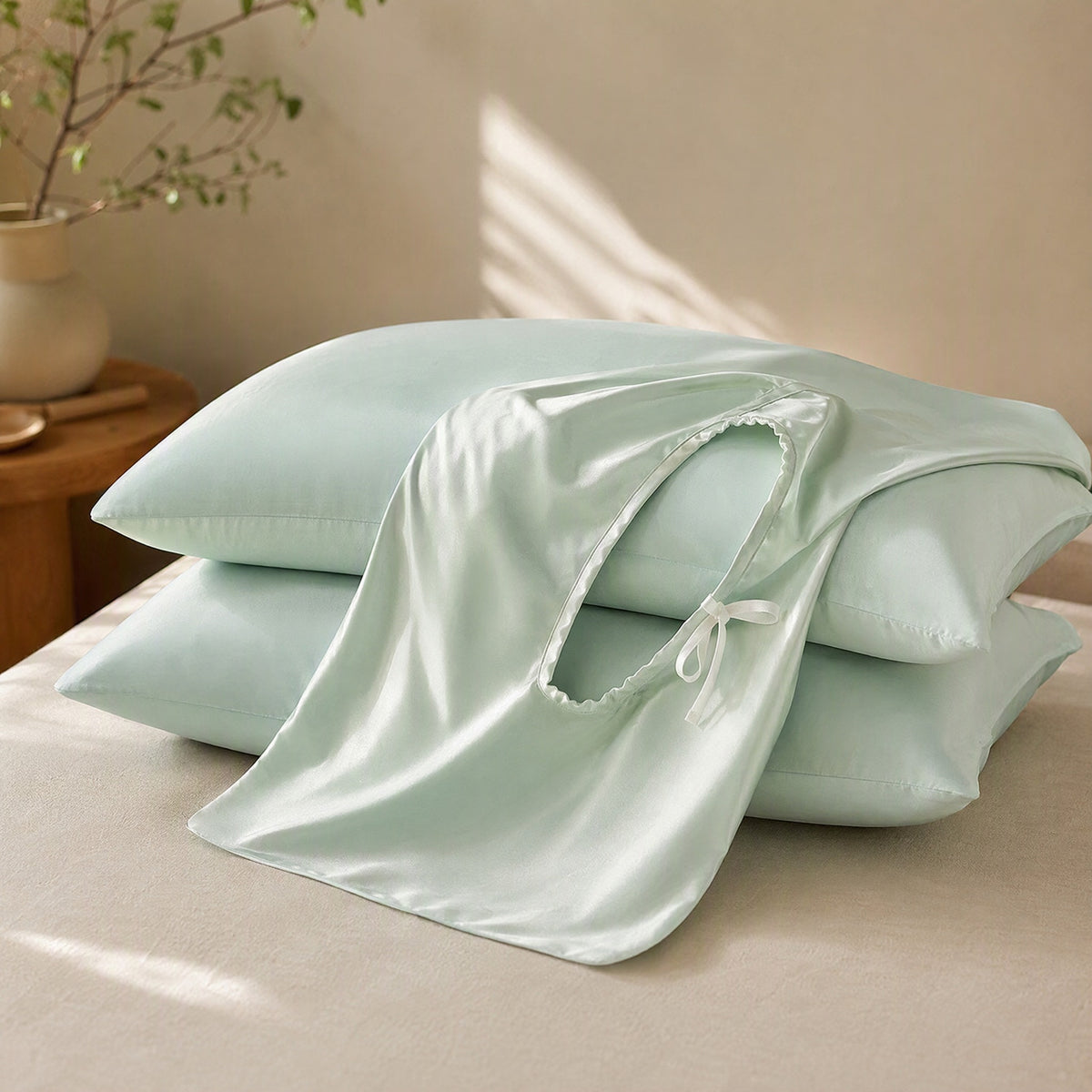 Silkfrost™ Ice Silk Cooling Pillowcase Set of Two, styled close view