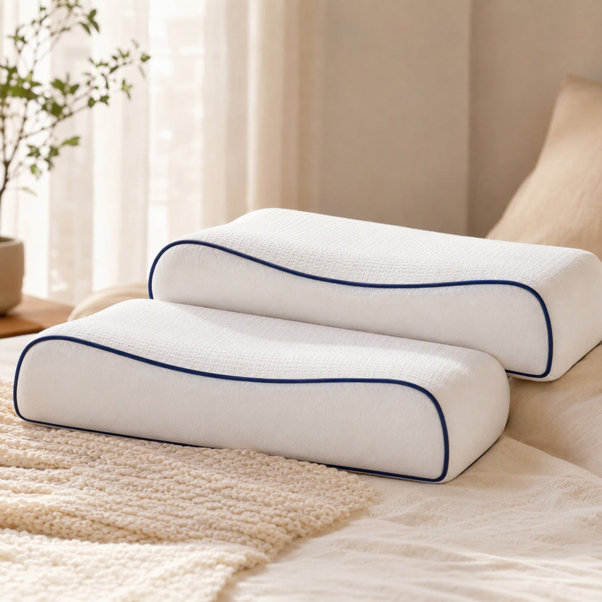 Neckrest™ Memory Foam Neck Support Pillow Set of Two, styled close view