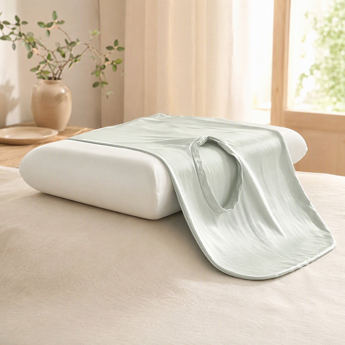 Icesheen™ Nylon Ice Silk Pillowcase in a calm home setting