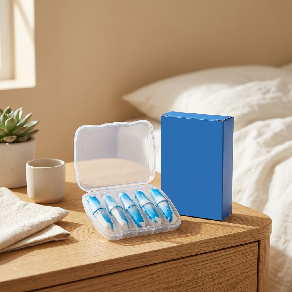 Mufflefit™ PU Noise-Reducing Earplugs in a calm home setting