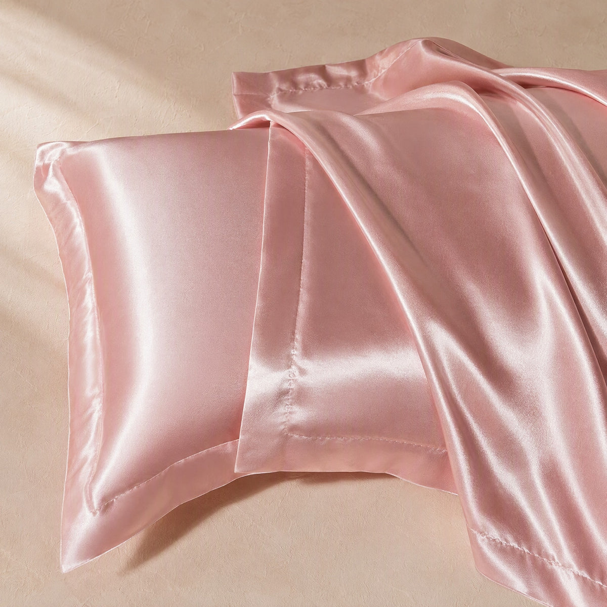 Satinfloat™ Polyester Silk Satin Pillowcase, material and detail close-up