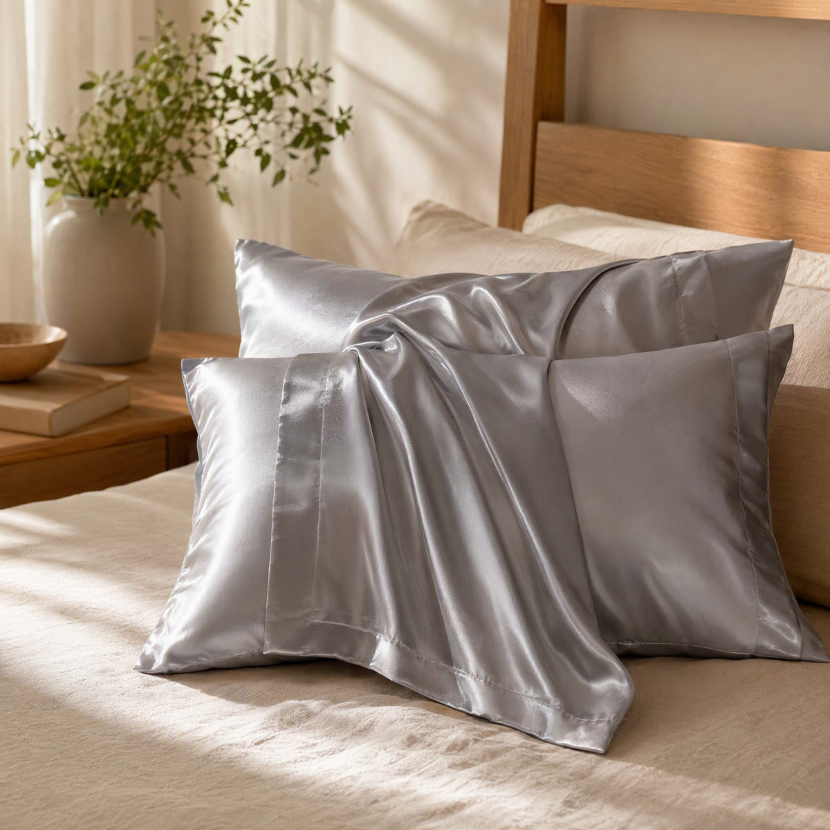 Satinfloat™ Polyester Silk Satin Pillowcase in a calm home setting