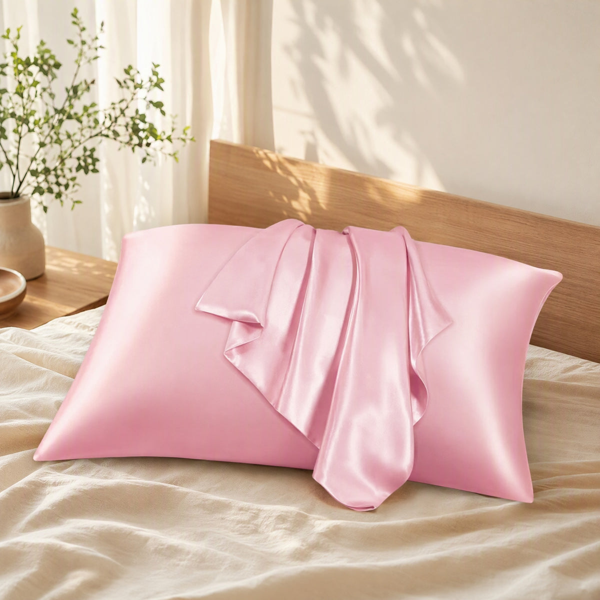 Twillhush™ Satin Pillowcase, Polyester Twill in a calm home setting